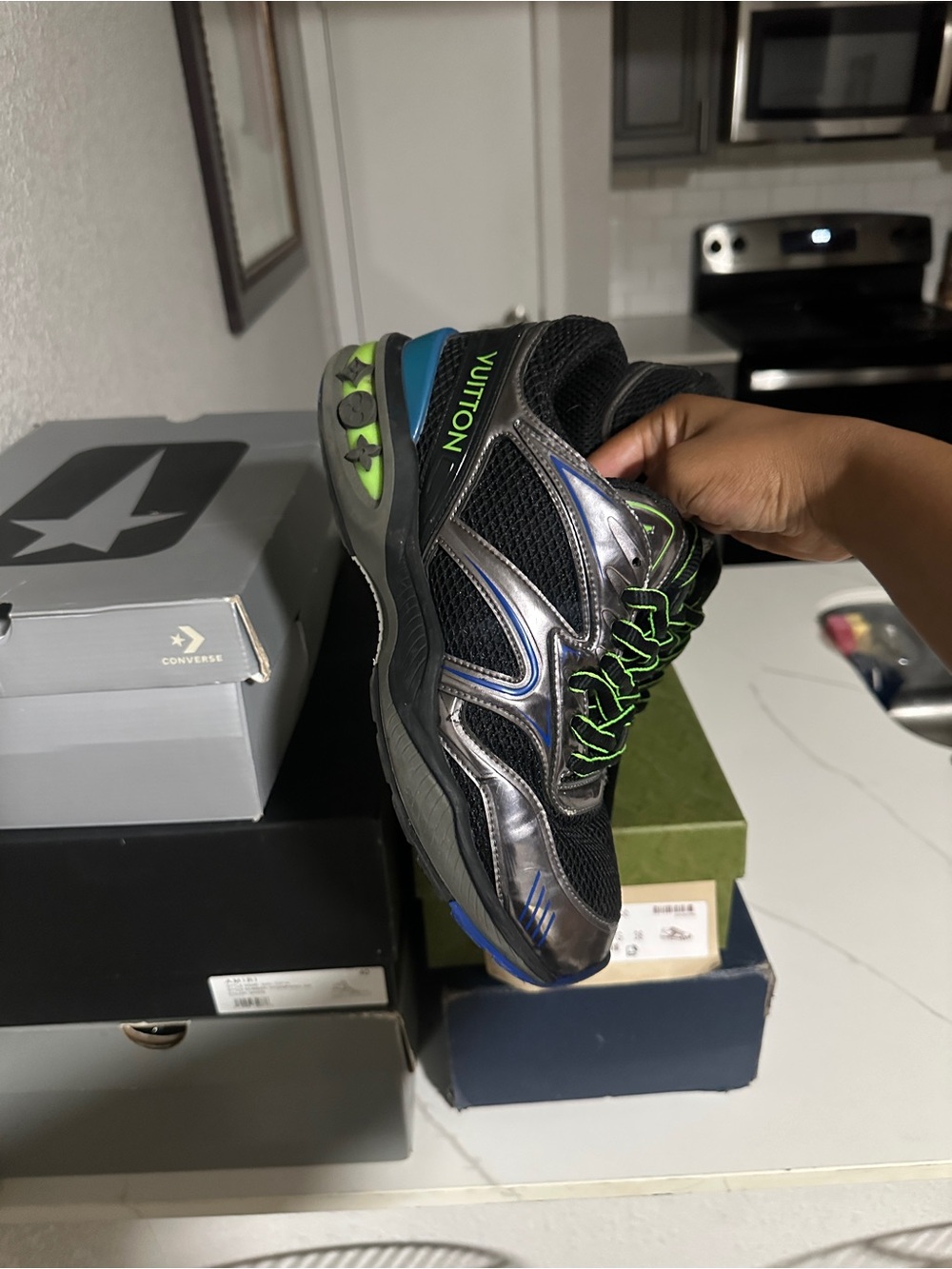 Louis Vuitton Men’s Black and Neon Green Runner Sneakers